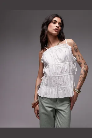 Topshop Poplin pleated tiered cami top in ivory