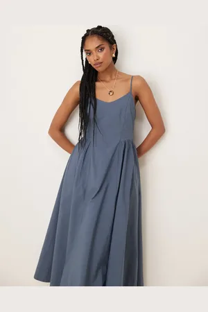 Threadbare Cotton midi dress with dropped waist in