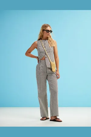 4th & Reckless Tailored straight leg pants in brown stripe - part of a set