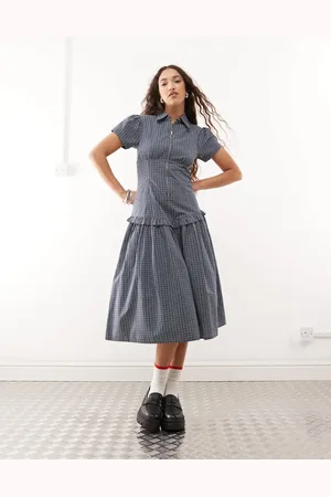 COLLUSION Drop waist midi shirt dress in plaid