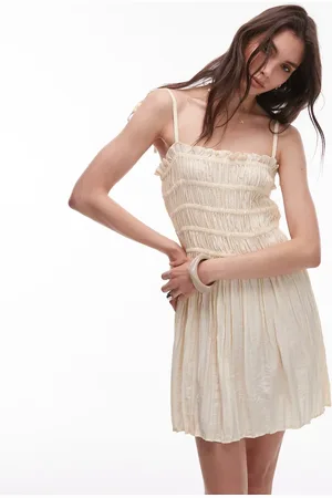 Topshop Technical crinkle shirred bust mini dress in natural