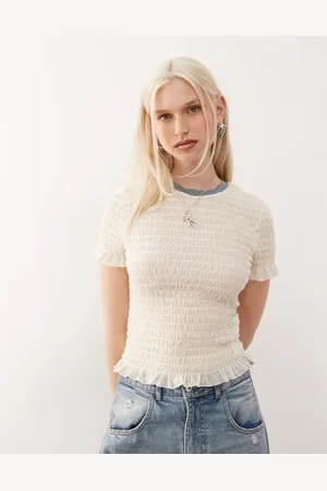 Guess Smocked mesh t-shirt in off