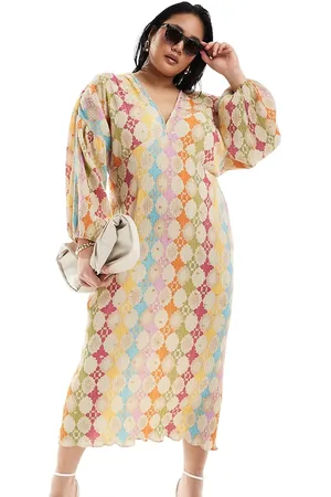 Never Fully Dressed Flared sleeve midaxi dress in bright geo print