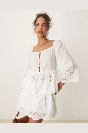 Glamorous Boho lightweight eyelet cutwork tie front blouse in - part of a set