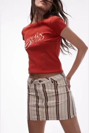 Topshop Denim pelmet mini skirt in burgundy stripes