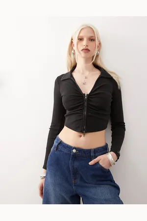 Guess Long sleeve ribbed sweater in charcoal