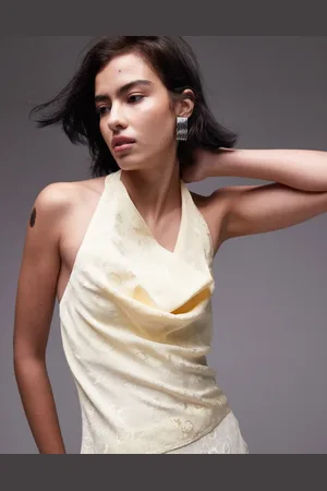 Topshop Jacquard halter top in lemon - part of a set
