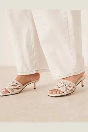 ASOS Hyped woven kitten heel mules in off