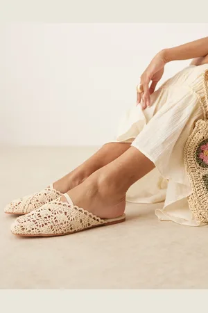 ASOS Lilo bow mule ballet flats in cream embroidery