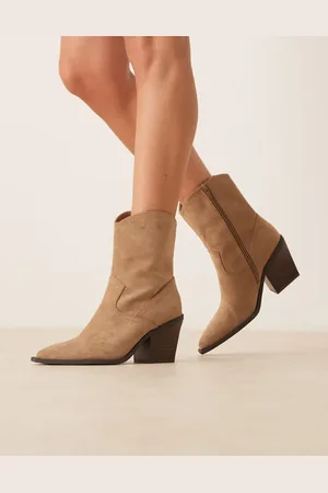 ASOS Remedy heeled western boots in taupe suedette