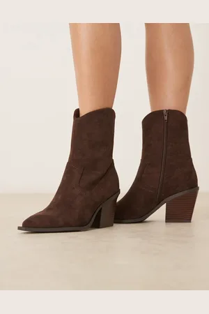 ASOS Remedy heeled western boots in chocolate suedette