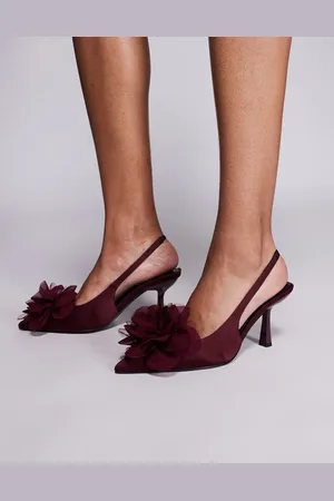 ASOS Sunrise corsage slingback mid heeled shoes in burgundy