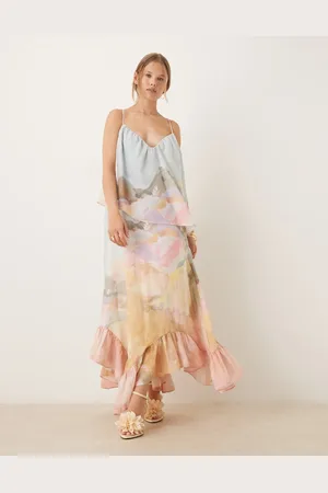 ASOS Sweetheart double layer volume maxi dress with peplum hem in landscape floral print