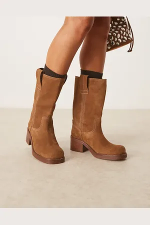 ASOS Caspia premium suede trucker pull on boots in tan