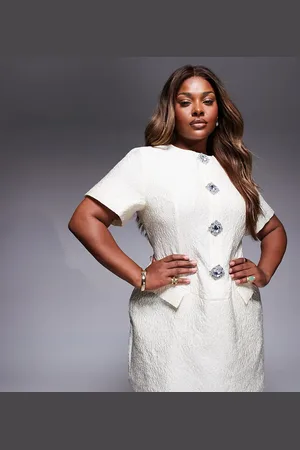 ASOS Curve jacquard sculpted mini dress with embellished buttons in floral
