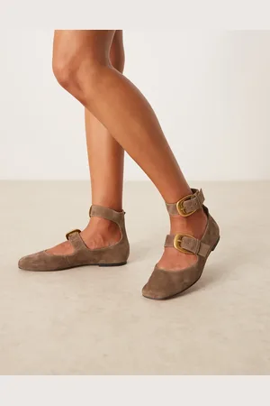 ASOS Lorna oversized buckle mary jane ballet flats in suede