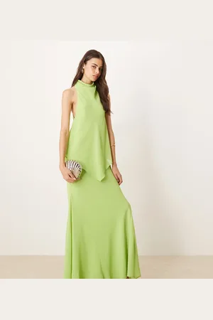 ASOS ASOS DESIGN Tall chiffon high neck double layer maxi dress in lime