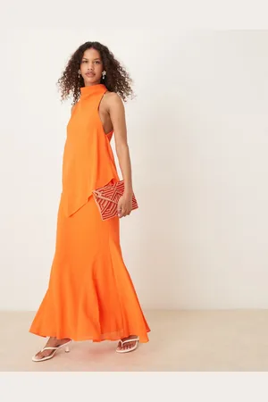 ASOS Chiffon high neck double layer maxi dress in tangerine