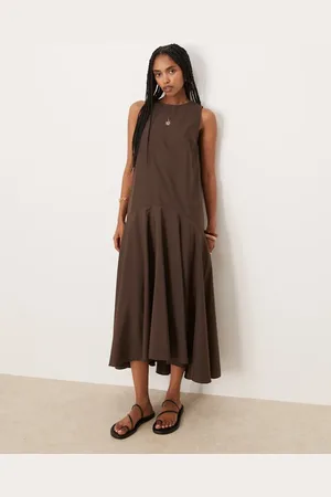 ASOS Sleeveless drop waist maxi dress in chocolate