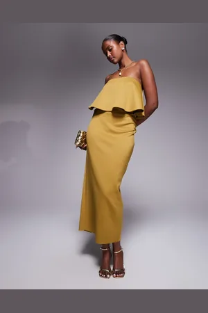 ASOS Scuba bandeau peplum midi dress in bronze
