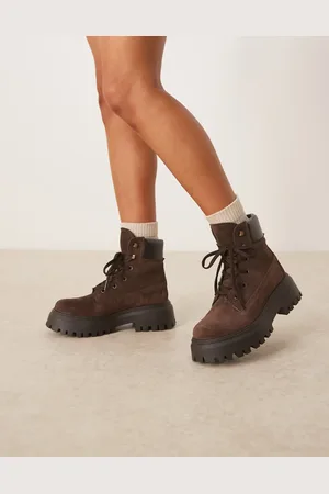 ASOS Athens suede chunky lace up boots in chocolate
