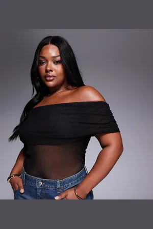 ASOS ASOS DESIGN Curve mesh fold over ruched off the shoulder top in