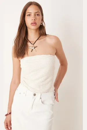 ASOS Crochet semi sheer longline bandeau top in cream