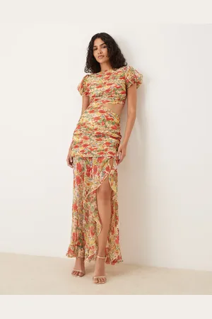 ASOS Ruched bodice cut out dropped waist maxi dress in floral print