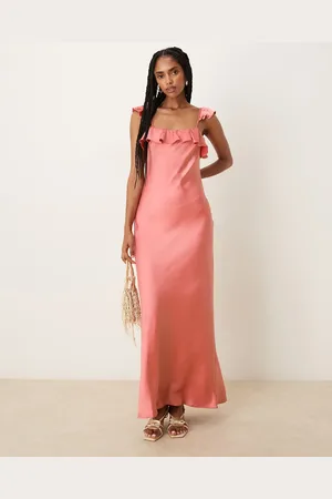 ASOS Frill cami satin maxi dress in rose