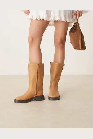 ASOS Colby pull on trucker knee boots in camel