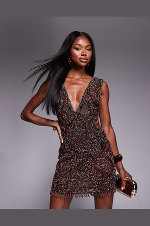 ASOS Plunge cutout embellished mini dress in chocolate