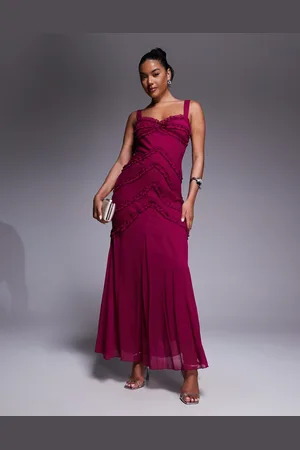 ASOS Cami ruffle detailing maxi dress in raspberry