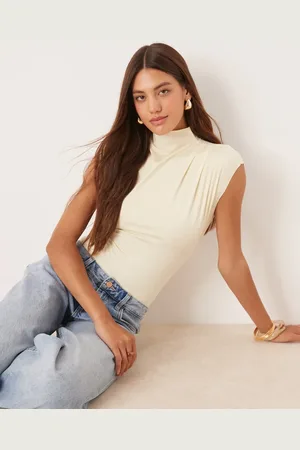 ASOS Cap sleeve high neck bodysuit in buttermilk