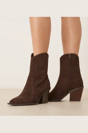 ASOS Wide Fit Remedy heeled western boots in chocolate suedette