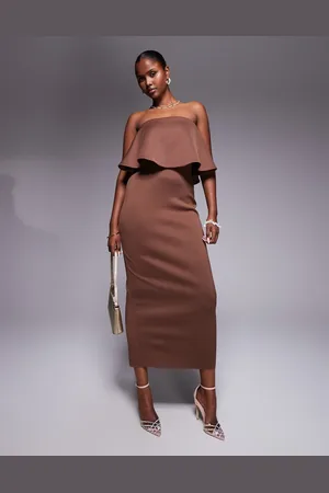 ASOS Scuba bandeau peplum midi dress in chocolate