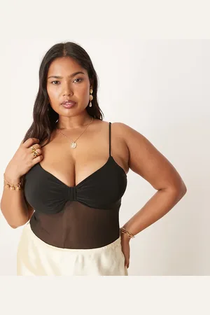 ASOS ASOS DESIGN Curve slinky twist bust mesh cami bodysuit in