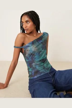 ASOS Slinky twist off shoulder top in floral print - part of a set
