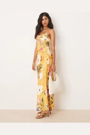 ASOS Satin cami maxi dress with seamed bust detail in tropical floral