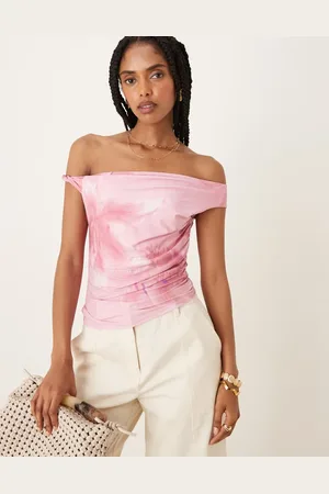 ASOS Slinky twist off shoulder top in oversized floral print - part of a set