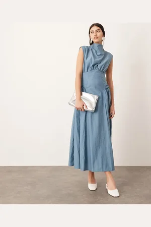 ASOS Sleeveless nipped in waist midi dress in dusky blue