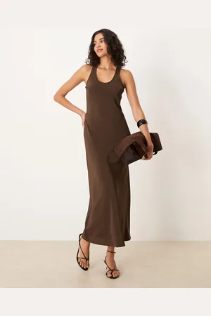 ASOS Scoop neck satin maxi dress in chocolate
