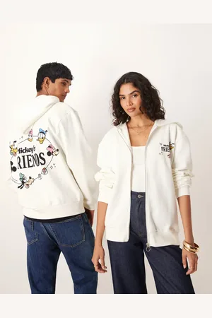 ASOS Disney Unisex oversized zip-up hoodie with Mickey & Friends print in cream