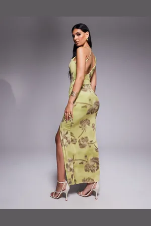 ASOS Wrap neck detail maxi dress with exposed seams in floral print