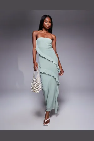 ASOS Bandeau ruffle maxi dress in sage