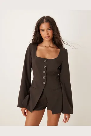 ASOS Scoop neckline cinched blazer in chocolate