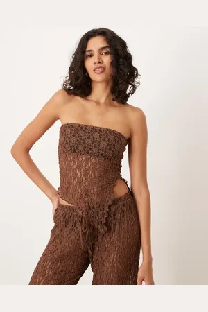 ASOS Mesh asymmetric bandeau top with split side in