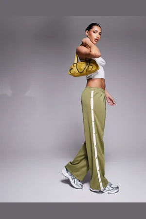 ASOS Wide leg sweatpants with stripe and snaps in khaki