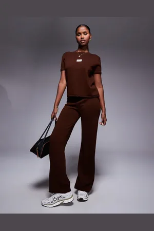 ASOS Weekend Collective knit wide leg sweatpants in chocolate - part of a set