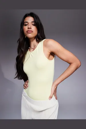 ASOS Sleeveless polyamide racer bodysuit in buttermilk