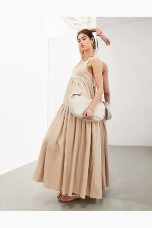 ASOS Super full scoop neck tiered maxi dress in oatmeal